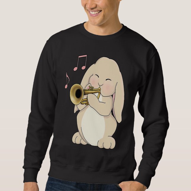 Cute Trumpet Player Bunny Rabbit Music Sweatshirt (Front)