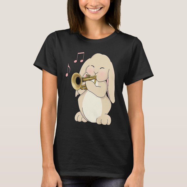 Cute Trumpet Player Bunny Rabbit Music T-Shirt (Front)