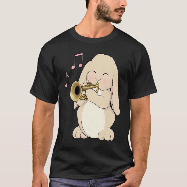 Cute Trumpet Player Bunny Rabbit Music T-Shirt (Front)
