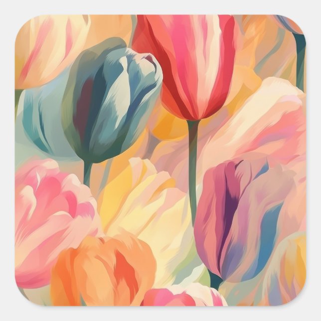 Cute tulip art painting square sticker (Front)