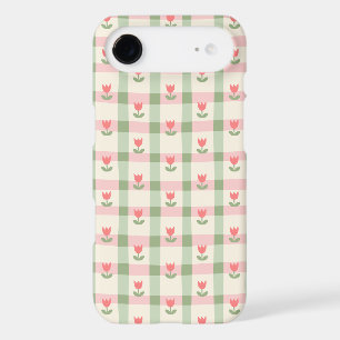 Cute Tulip Checkered Pattern Pastel Floral