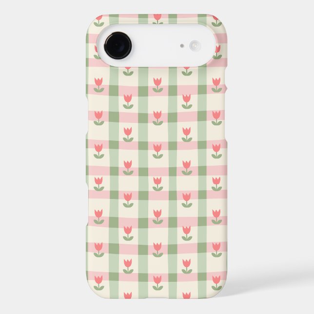 Cute Tulip Checkered Pattern | Pastel Floral  (Back)