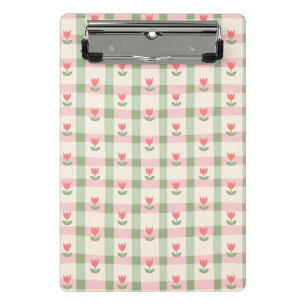 Cute Tulip Checkered Pattern Pastel Floral Mini Clipboard