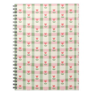 Cute Tulip Checkered Pattern Pastel Floral Notebook
