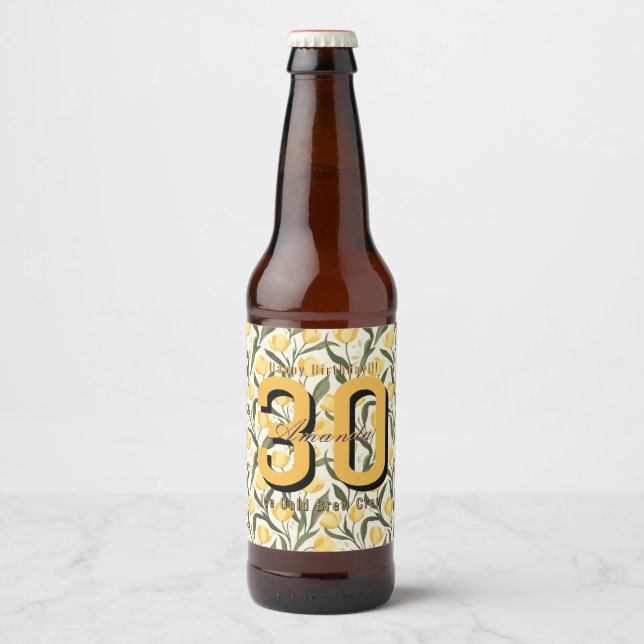 Cute Tulip Floral Birthday Present Beer Bottle Label (Front)