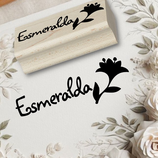 Cute Tulip Flower Symbol Personalised Name Text Rubber Stamp (Creator Uploaded)