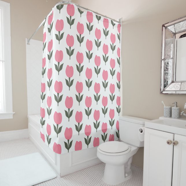 Cute Tulips flowers pattern | Any background colou Shower Curtain (In Situ)