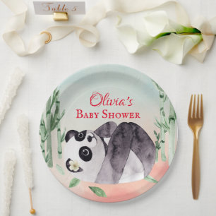 Cute Tumbling Panda Gender Baby Shower Paper Plate