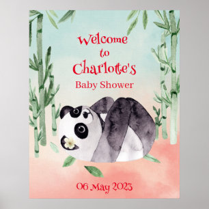 Cute Tumbling Panda Gender Baby Shower Welcome Poster