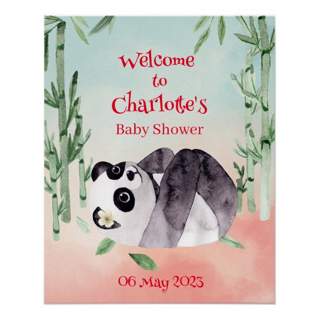 Cute Tumbling Panda Gender Baby Shower Welcome  Poster (Front)