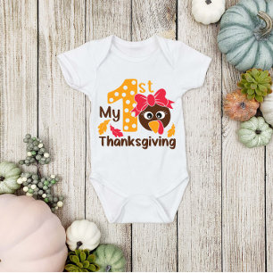 Cute Turkey 1st Thanksgiving Baby Girl Baby Bodysuit