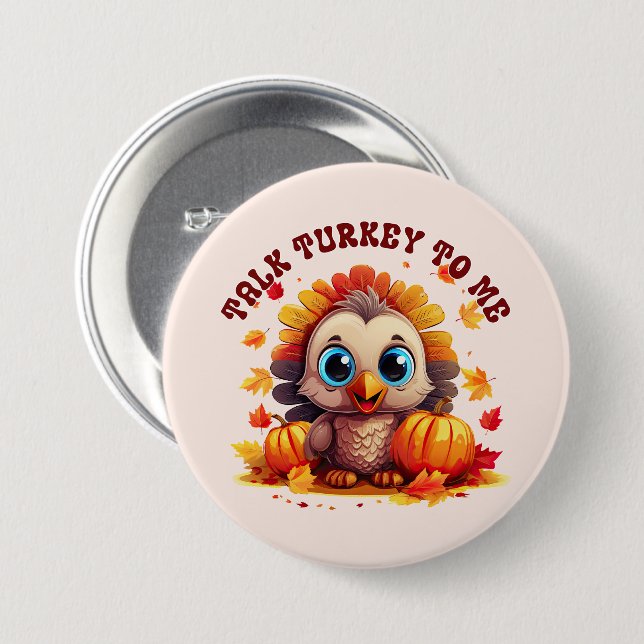 Cute Turkey and Autumn Foliage 7.5 Cm Round Badge (Front & Back)