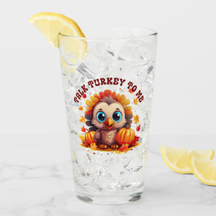 Cute Turkey and Autumn Foliage Glass