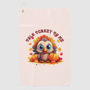 Cute Turkey and Autumn Foliage Golf Towel