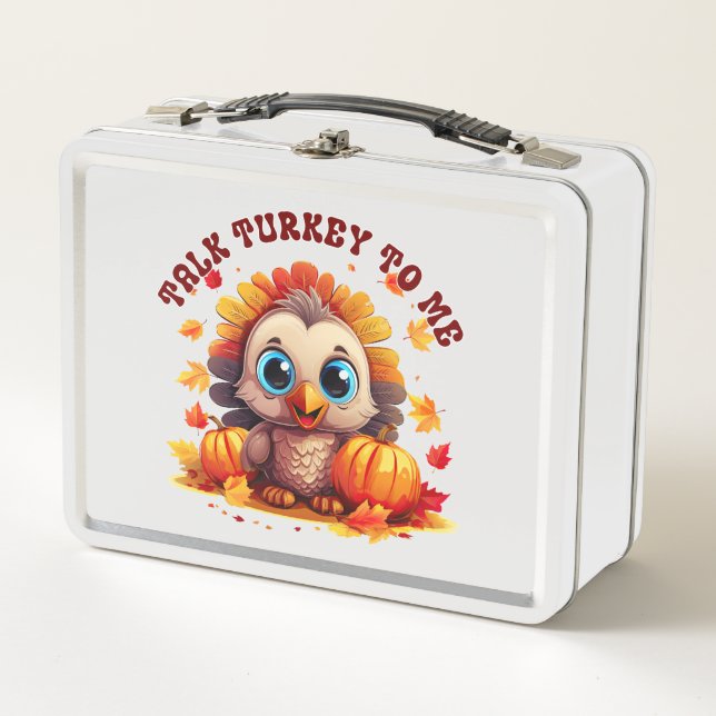 Cute Turkey and Autumn Foliage Metal Lunch Box (Front)