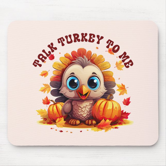 Cute Turkey and Autumn Foliage Mouse Pad (Front)
