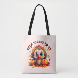 Cute Turkey and Autumn Foliage Tote Bag