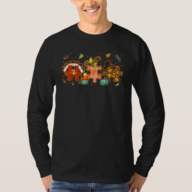 Cute Turkey Autism Awareness Puzzle Boys Girls Tha T-Shirt (Front)