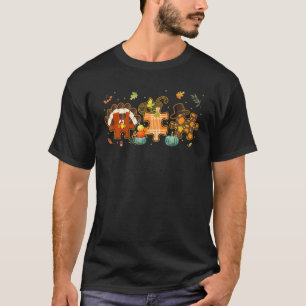 Cute Turkey Autism Awareness Puzzle Pumpkin Thanks T-Shirt