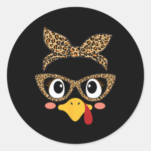 Cute Turkey Face Byndana Leopard Thanksgiving Wome Classic Round Sticker