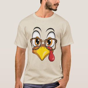Cute Turkey Face Leopard Glasses Thanksgiving Fall T-Shirt