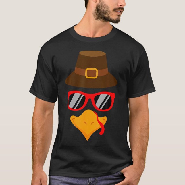 Cute Turkey Face Shirt Boys Kids Men Glasses Thank (Front)