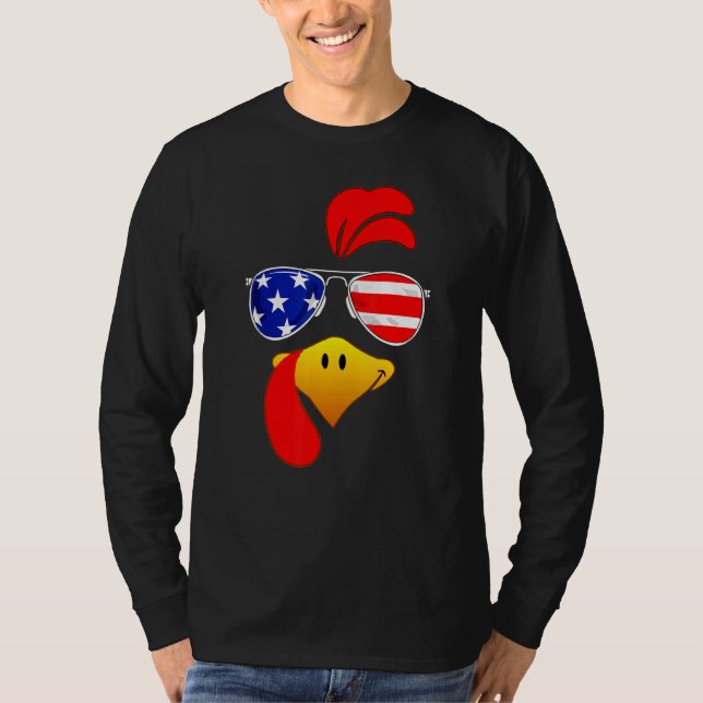 Cute Turkey Face Thanksgiving American Flag Sungla T-Shirt (Front)