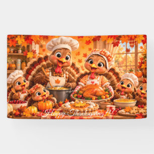 Cute Turkey Family Thanksgiving Party Banner