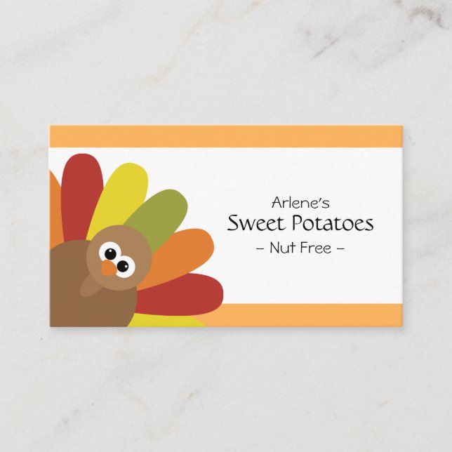 Cute Turkey Food Label Place Card (Front)