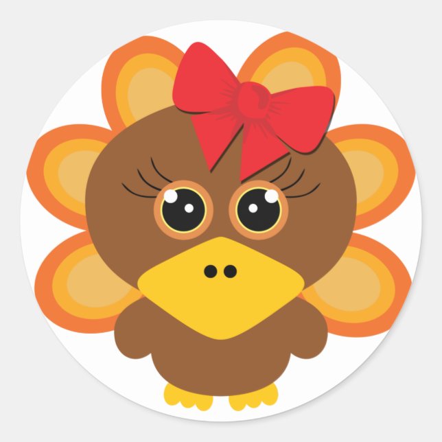 🦃 Cute turkey girl 2.0  / thanksgiving Classic Round Sticker (Front)