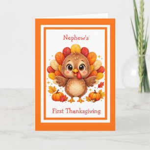 Cute Turkey Happy 1st Thanksgiving Nephew Card