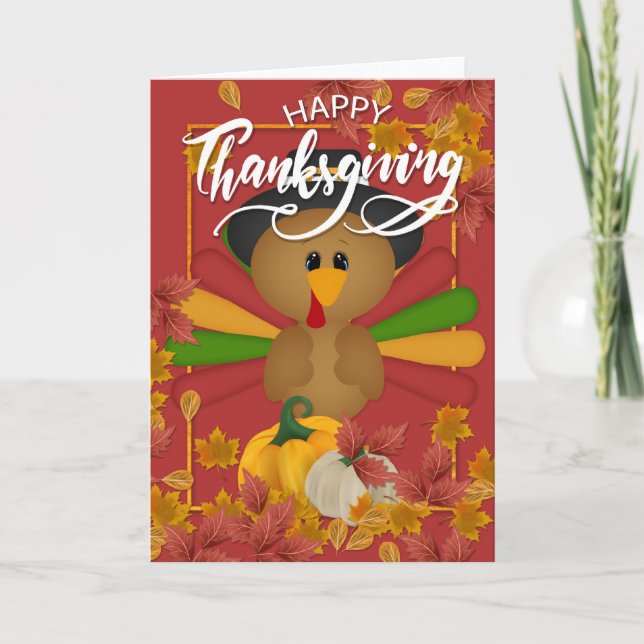 Cute Turkey Happy Thanksgiving Card (Front)