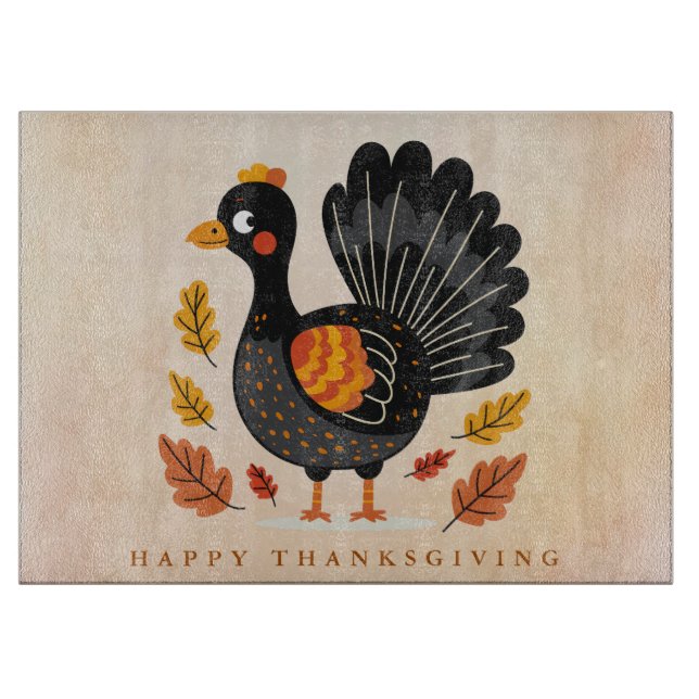 Cute Turkey Happy Thanksgiving Cutting Board (Front)