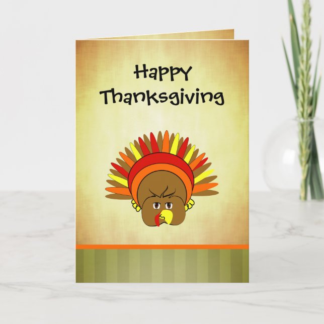 Cute Turkey Happy Thanksgiving Greeting Card (Front)