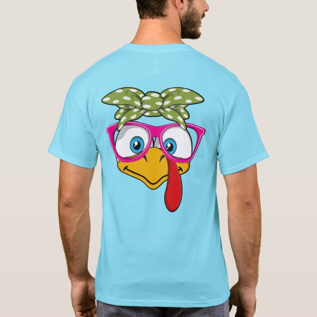 Cute Turkey Happy Thanksgiving Holiday T-Shirt (Back)