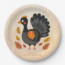 Cute Turkey Happy Thanksgiving Paper Plate