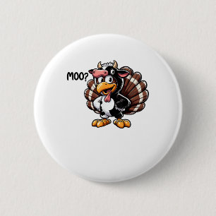 Cute Turkey Moo Fake Cow Head Funny Fall Thanksgiv 6 Cm Round Badge