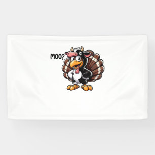 Cute Turkey Moo Fake Cow Head Funny Fall Thanksgiv Banner