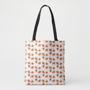 Cute Turkey Pattern Thanksgiving Leaves Colourful Tote Bag