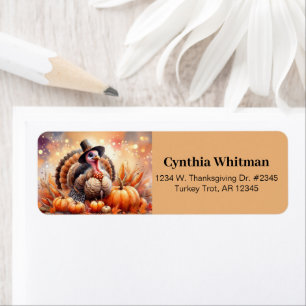 Cute Turkey Pilgrim Hat Pumpkins Corn Thanksgiving