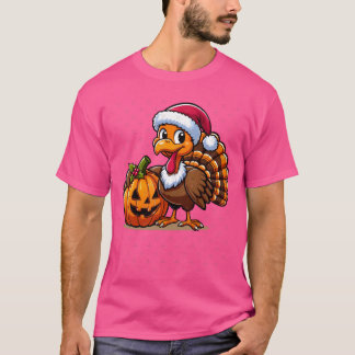 Cute Turkey Posing with Pumpkin Autumn Harvest Ani T-Shirt