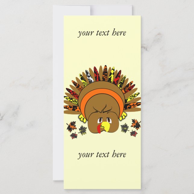 Cute Turkey Rack Card Choose Background Colour (Front)