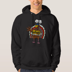 Cute Turkey Serving Cheeseburger Cool Thanksgiving Hoodie