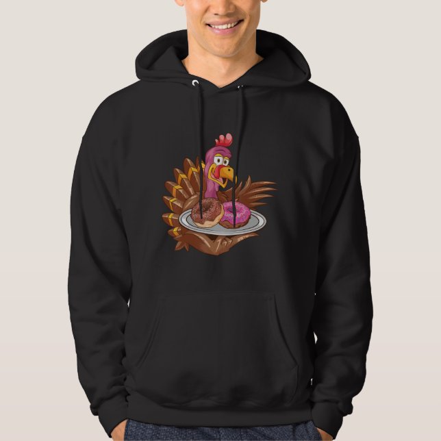 Cute Turkey Serving Doughnut Thanksgiving Food Hoodie (Front)