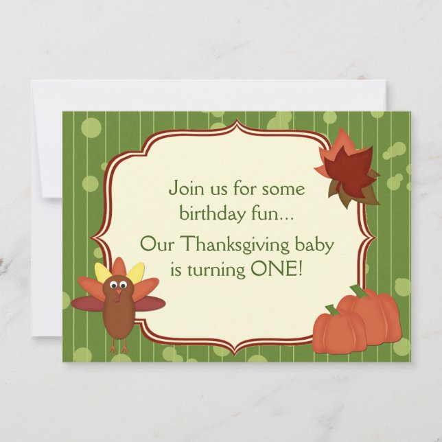 Cute Turkey Thanksgiving 1st Birthday Invitation (Front)