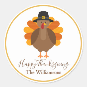 Cute Turkey Thanksgiving Classic Round Sticker