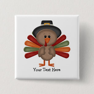 Cute Turkey Thanksgiving (customisable) 15 Cm Square Badge