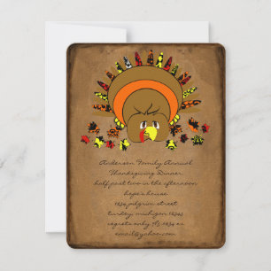 Cute Turkey Thanksgiving Dinner Invitation