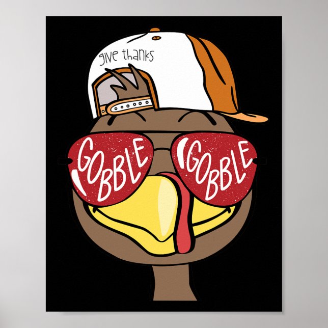 Cute Turkey Thanksgiving Gobble Gobble Funny Fall  Poster (Front)