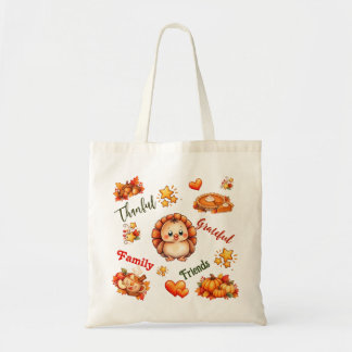 Cute Turkey Thanksgiving Thankful Grateful Tote Bag